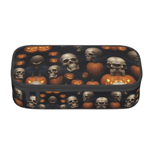 XVBCDFG Federmäppchen mit Halloween-Totenkopf-Druck, großes Fassungsvermögen, ästhetischer Schreibwaren-Organizer mit Reißverschluss, Siehe Abbildung, Einheitsgröße, Federmäppchen von XVBCDFG