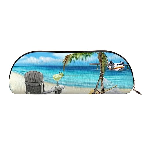 XVBCDFG Federmäppchen mit Motiv Gitarre am Strand, bedruckt, Stand-Up-Bleistift-Beutel, kleiner Stiftehalter, Schreibwaren-Organizer, Make-up-Tasche mit Reißverschluss, gold, Einheitsgröße, von XVBCDFG