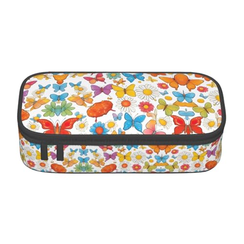 XVBCDFG Federmäppchen mit Schmetterlings-Gänseblümchen-Druck, großes Fassungsvermögen, ästhetischer Schreibwaren-Organizer mit Reißverschluss, Siehe Abbildung, Einheitsgröße, Federmäppchen von XVBCDFG