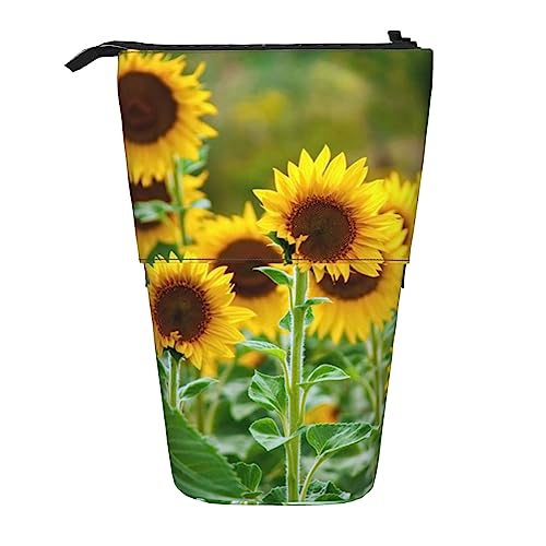 XVBCDFG Federmäppchen mit Sonnenblumen-Motiv, bedruckt, stehend, teleskopisch, niedliches Schreibwarenetui, Büro-Organizer mit Reißverschluss, siehe abbildung, Einheitsgröße, Federmäppchen von XVBCDFG