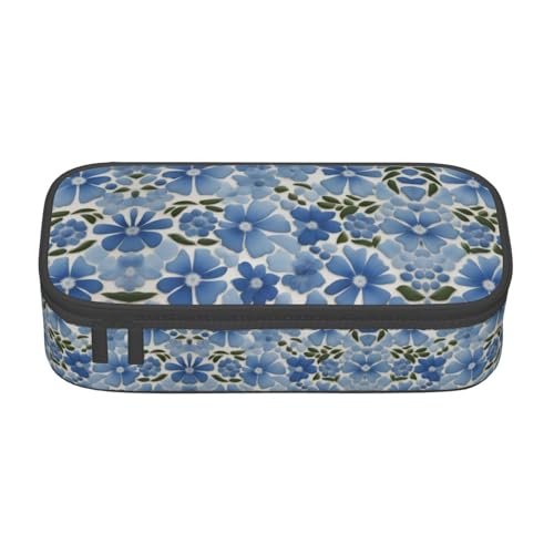 XVBCDFG Federmäppchen mit blauem Blumendruck, großes Fassungsvermögen, ästhetischer Schreibwaren-Organizer mit Reißverschluss, Siehe Abbildung, Einheitsgröße, Federmäppchen von XVBCDFG