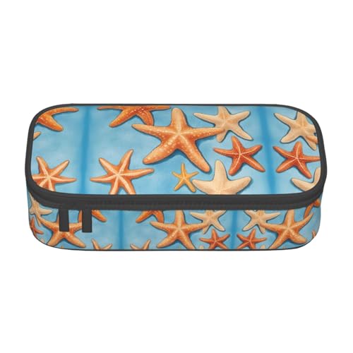 XVBCDFG Federmäppchen mit blauem Hintergrund, Seestern-Druck, großes Fassungsvermögen, ästhetischer Schreibwaren-Organizer mit Reißverschluss, Siehe Abbildung, Einheitsgröße, Federmäppchen von XVBCDFG