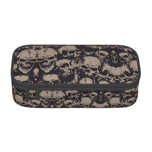 XVBCDFG Federmäppchen mit coolem Retro-Schädel-Grafikdruck, großes Fassungsvermögen, ästhetischer Schreibwaren-Organizer mit Reißverschluss, Siehe Abbildung, Einheitsgröße, Federmäppchen von XVBCDFG