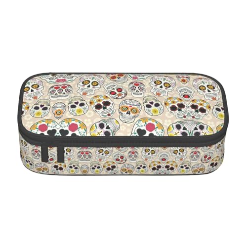 XVBCDFG Federmäppchen mit mexikanischem Totenkopf-Motiv, großes Fassungsvermögen, ästhetischer Schreibwaren-Organizer mit Reißverschluss, Siehe Abbildung, Einheitsgröße, Federmäppchen von XVBCDFG