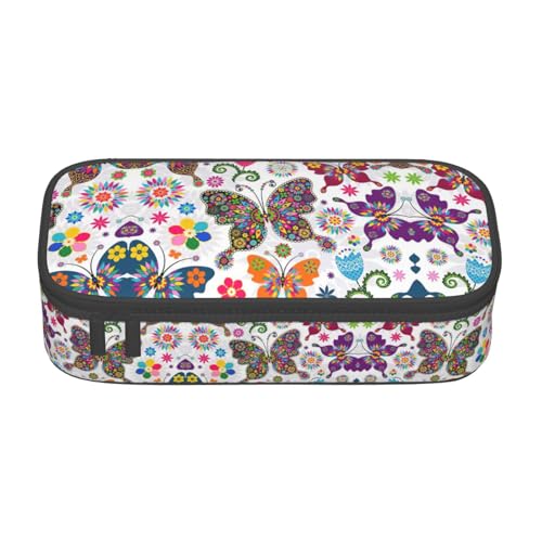 XVBCDFG Federmappe mit Blumen- und Schmetterlings-Aufdruck, großes Fassungsvermögen, ästhetischer Schreibwaren-Organizer mit Reißverschluss, Siehe Abbildung, Einheitsgröße, Federmäppchen von XVBCDFG