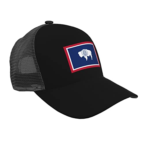 XVBCDFG Flagge von Wyoming Baseball Cap Atmungsaktive Gebogene Krempe Mesh Caps Sonnenblende Hip-Hop Hut Verstellbare Trucker Hüte für Männer, Siehe Abbildung, One size von XVBCDFG