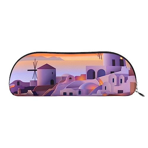 XVBCDFG Griechenland Insel Sonnenuntergang Landschaft gedruckt Bleistift Fall Stand Up Bleistift Tasche Kleine Bleistifthalter Fall Schreibwaren Organizer Make-up Tasche mit Reißverschluss, silber, von XVBCDFG