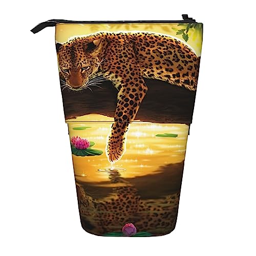 XVBCDFG Grüne Zahlen-Binär-Bleistift-Kasten, Stehender Stiftekasten, Teleskop-Bleistift-Halter,, Lustiger Leopard, Einheitsgröße, Federmäppchen von XVBCDFG