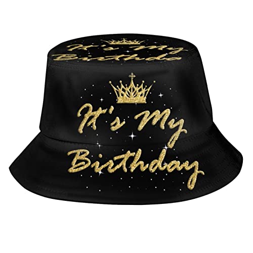 XVBCDFG Happy Birthday Bucket Hat Fischerhut Strand Reise Sonnenhut Outdoor Kappe für Unisex Männer Frauen, It's My Birthday King, One size von XVBCDFG