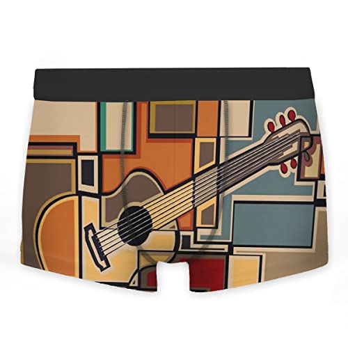 XVBCDFG Herren-Unterwäsche, buntes Mosaik, eine akustische Gitarre, Boxershorts, weiche, bequeme Unterhose, Weiß 0, M von XVBCDFG