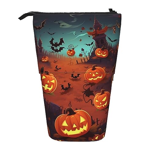 XVBCDFG Hippo Bedrucktes Federmäppchen Stand Up Bleistift Tasche Teleskop Bleistift Halter Fall Schreibwaren Organizer Make-up Tasche mit Reißverschluss, Halloween, Einheitsgröße, Federmäppchen von XVBCDFG