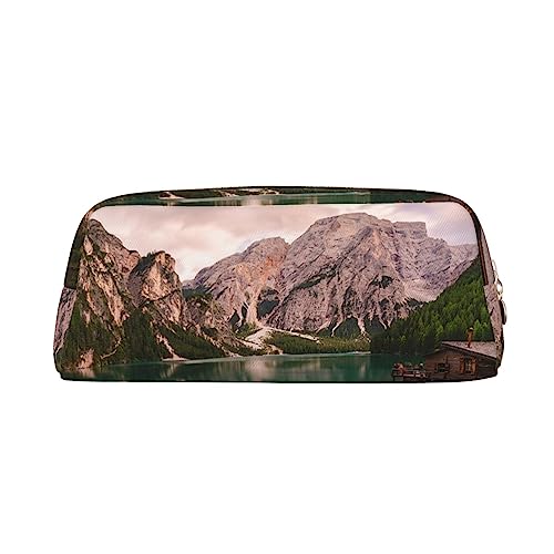 XVBCDFG Lake and Wood Cottage Bedrucktes Federmäppchen Stehende Bleistifttasche Kleine Bleistifthalter Fall Schreibwaren Organizer Make-up-Tasche mit Reißverschluss, gold, Einheitsgröße, von XVBCDFG