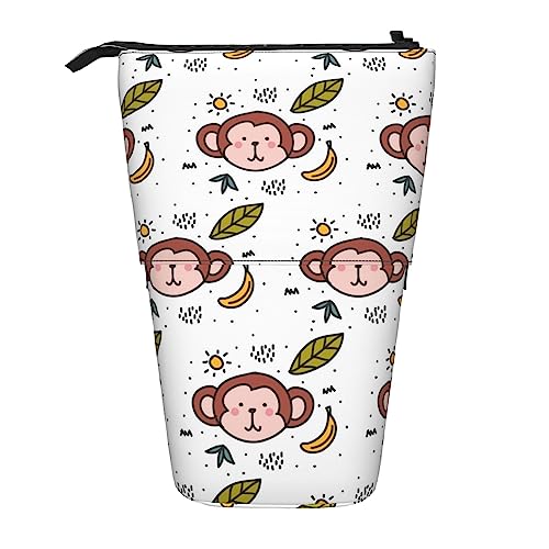 XVBCDFG Monkey Pattern Printed Pencil Case Pen Pouch Telescopic Pouch Bag Standing Pencil Holder Makeup Bag Cosmetic Organizer Bag Box Unisex, siehe abbildung, Einheitsgröße, Federmäppchen von XVBCDFG