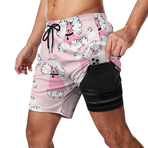 XVBCDFG Cute Pink Pudle Herren-Badehose mit Kompressionsfutter, Stretch-Shorts zum Surfen, Strand, Badeanzug, Sport, rose von XVBCDFG
