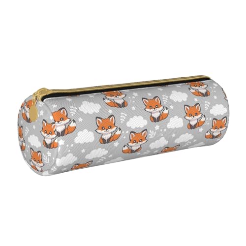 XVBCDFG Niedliches Baby-Fuchs-Leder-Federmäppchen mit Reißverschluss, für Stifte, Make-up, Kosmetik, Schreibwaren, Tasche für Schule, Arbeit, Büro, Fuchsmuster, Einheitsgröße, Federmäppchen von XVBCDFG