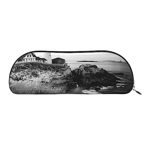 XVBCDFG Ocean Lighthouse Landscape Printed Pencil Case Stand Up Pencil Pouch Small Pencil Holder Case Stationery Organizer Makeup Bag with Zipper Closure, silber, Einheitsgröße, Taschen-Organizer von XVBCDFG