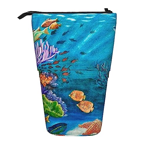 XVBCDFG Ocean Sea Turtle Tropical Fish Seestern Federmäppchen Teleskop-Make-up-Tasche Pop Up Büro Organizer Box Stehender Stifthalter Kosmetiktasche mit Reißverschluss, siehe abbildung, Einheitsgröße, von XVBCDFG