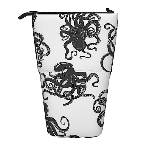 XVBCDFG Octopus Pattern Pencil Case Teleskop Makeup Bag Pop Up Office Organizer Box Standing Pen Holder Cosmetics Bag with Zipper Closure, siehe abbildung, Einheitsgröße, Federmäppchen von XVBCDFG