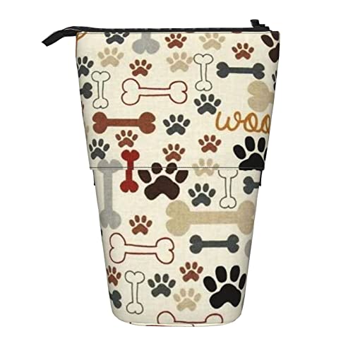 XVBCDFG Paw Print Pencil Case, Stand up Pencil Pouch, Telescopic Stationery Pen Pouch, Standing Pencil Bag with Zipper, siehe abbildung, Einheitsgröße, Federmäppchen von XVBCDFG