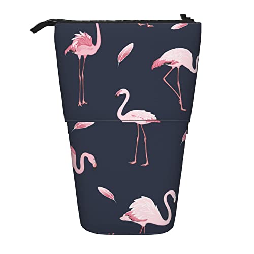 XVBCDFG Pink Flamingo Print Pencil Case Stand Up Pencil Pouch, Teleskop Stationery Pen Pouch, Standing Pencil Bag with Zipper, siehe abbildung, Einheitsgröße, Federmäppchen von XVBCDFG