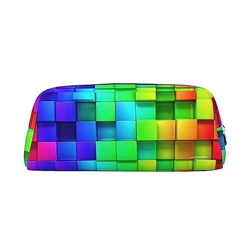 XVBCDFG Rainbow Color Plaid Printed Pencil Case Stand Up Pencil Pouch Small Pencil Holder Case Stationery Organizer Makeup Bag with Zipper Closure, silber, Einheitsgröße, Taschen-Organizer von XVBCDFG