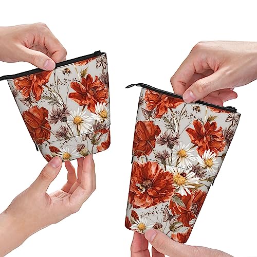 XVBCDFG Red Beauty Flower Print Pencil Case, Stand Up Pencil Pouch, Teleskop Stationery Pen Pouch, Standing Pencil Bag with Zipper, siehe abbildung, Einheitsgröße, Federmäppchen von XVBCDFG