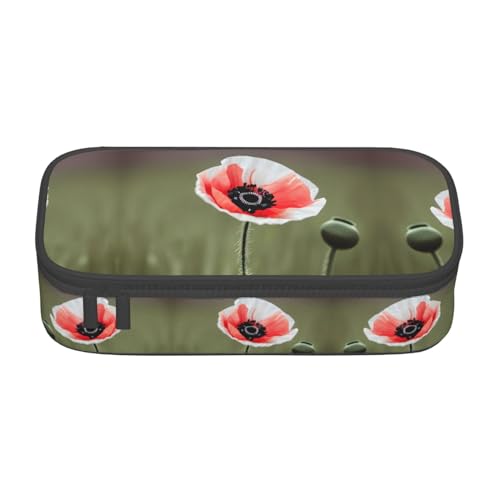 XVBCDFG Schönes Federmäppchen mit Mohnblumen-Druck, großes Fassungsvermögen, ästhetischer Schreibwaren-Organizer mit Reißverschluss, Siehe Abbildung, Einheitsgröße, Federmäppchen von XVBCDFG