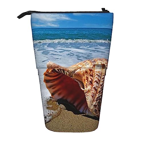 XVBCDFG Seaside Conch Print Pencil Case Teleskop Pen Pouch Standing Pop Up Pencil Holder with Zipper for Office, siehe abbildung, Einheitsgröße, Federmäppchen von XVBCDFG