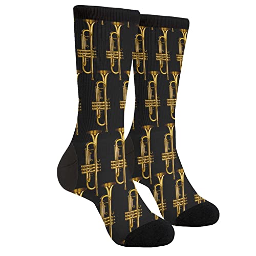 XVBCDFG Socken Damen & Herren Atmungsaktive Neuheit Feuchtigkeitsregulierung Laufen Crew Socken, Gelbe Trompete Musik, One size von XVBCDFG
