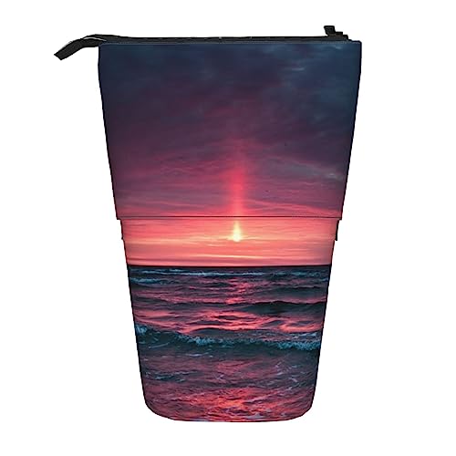 XVBCDFG Stehendes Federmäppchen Rosa Botanische Blumen Gedruckt Teleskop Bleistifthalter Schreibwaren Fall Pop Up Bleistift Tasche Teleskop Stifthalter für Büro Arbeit Neujahr Geschenk One Size, Ocean von XVBCDFG