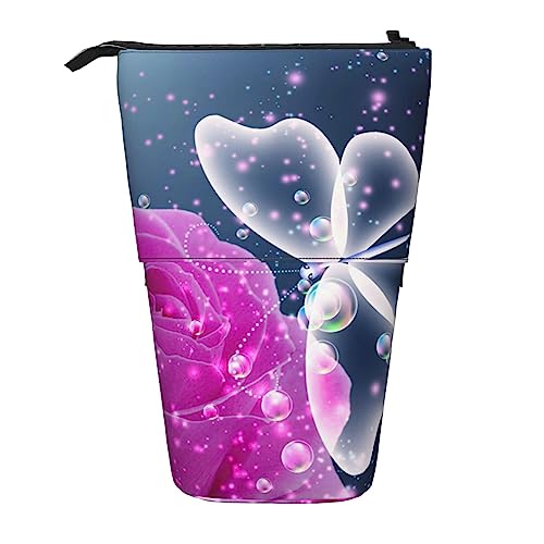 XVBCDFG Stehendes Federmäppchen Wasserfall Landschaft Gedruckt Teleskop Bleistifthalter Schreibwaren Fall Pop Up Bleistift Tasche Teleskop Stifthalter für Büro Arbeit Neujahr Geschenk One Size, Rose von XVBCDFG