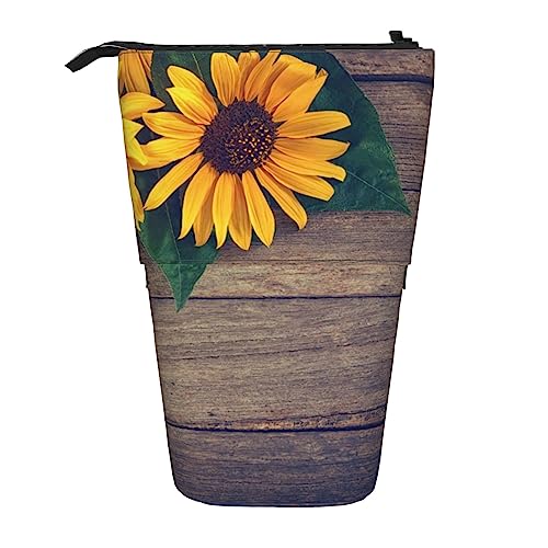 XVBCDFG Sunflowers On an Old Wooden Pencil Case Printed Standing Pencil Case Teleskop Pencil Holder Case Cute Stationery Case Office Organizer with Zipper Closure, siehe abbildung, Einheitsgröße, von XVBCDFG