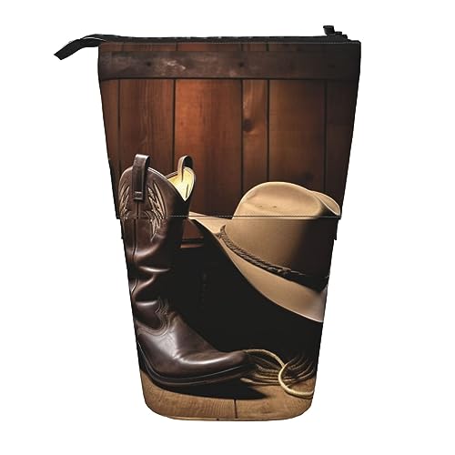 XVBCDFG Teleskop-Bleistift-Kasten, buntes Muster, Steh-Bleistift-Beutel, tragbare Bleistifttasche, Pop-Up-Bleistift-Halter, Make-up-Tasche für, Cowboy Black Hat Westernstiefel, Einheitsgröße, von XVBCDFG