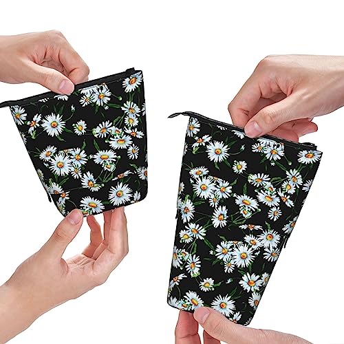 XVBCDFG Teleskop Federmäppchen Beauty Daisy Blossom Print Stand Up Pencil Pouch, Teleskop Schreibwaren Stift Pouch, Stehende Bleistifttasche mit Reißverschluss, siehe abbildung, Einheitsgröße, von XVBCDFG