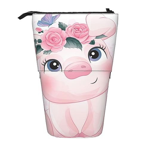 XVBCDFG Teleskop Federmäppchen Bleistift Tasche Stand Up Cute Little Pig Print Bleistift Halter Stifteetui Kosmetiktasche mit Reißverschluss für Männer Frauen, siehe abbildung, Einheitsgröße, von XVBCDFG