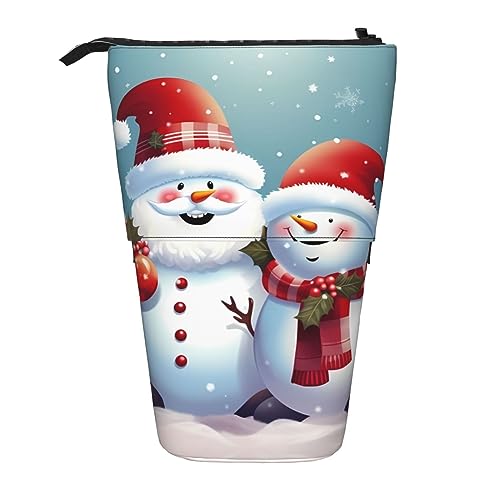 XVBCDFG Teleskop Federmäppchen Bleistift Tasche Stand Up Weihnachten Weihnachtsmann Schneemann Print Bleistifthalter Stifteetui Kosmetiktasche mit Reißverschluss für Männer Frauen, siehe abbildung, von XVBCDFG