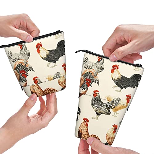 XVBCDFG Teleskop Federmäppchen Huhn Muster Drucken Stehen Sie oben Bleistift Pouch, Teleskop Schreibwaren Stift Pouch, Stehen Bleistift Tasche mit Reißverschluss, siehe abbildung, Einheitsgröße, von XVBCDFG