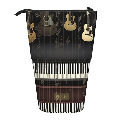XVBCDFG Teleskop Federmäppchen Koala Stand Up Bleistift Tasche Tragbare Bleistift Tasche Pop Up Bleistift Halter Make-up Tasche für Urlaub Geschenk, Gitarren-Klaviermuster, Einheitsgröße, von XVBCDFG