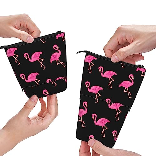 XVBCDFG Teleskop Federmäppchen Lovely Pink Flamingos Print Stand up Bleistift Pouch, Teleskop Schreibwaren Stift Pouch, Stehen Bleistift Tasche mit Reißverschluss, siehe abbildung, Einheitsgröße, von XVBCDFG