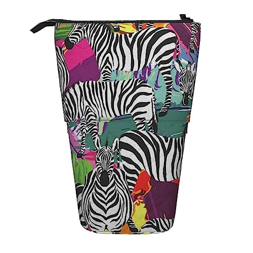 XVBCDFG Teleskop Federmäppchen Morning Glory Lila Druck Stehend Bleistift Tasche Schreibwaren Fall Teleskop Stifthalter Pop Up Bleistifthalter für Büro Arbeit Urlaub Geschenk, zebra, Einheitsgröße, von XVBCDFG