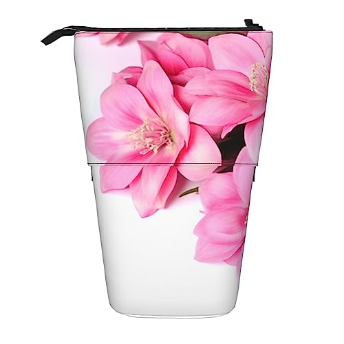 XVBCDFG Teleskop Federmäppchen Pinguine auf dem Eisberg Bedruckte Stehende Bleistifttasche Teleskop Bleistift Halter Fall Schreibwaren Organizer für Büro Arbeit Urlaub Geschenk, Rosa Blumen, von XVBCDFG