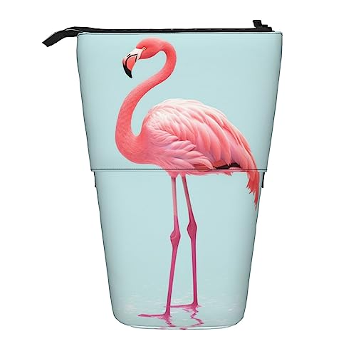 XVBCDFG Teleskop Federmäppchen Pinguine auf dem Eisberg Bedruckte Stehende Bleistifttasche Teleskop Bleistift Halter Fall Schreibwaren Organizer für Büro Arbeit Urlaub Geschenk, Rosa Flamingo, von XVBCDFG