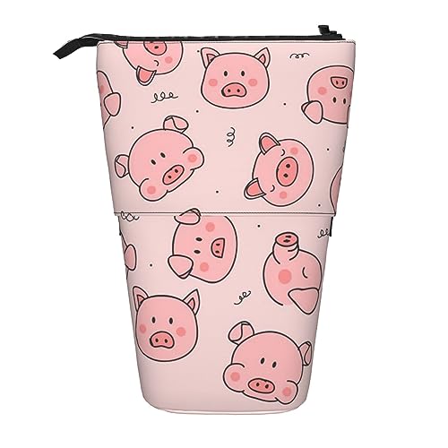 XVBCDFG Teleskop Federmäppchen Schreibwaren Fall für Büro Rosa Niedliches Schwein Stehende Bleistifttasche Pop Up Bleistifthalter Stifthalter für Urlaub Geschenk Stand-Up Organizer Retractable Pencil von XVBCDFG