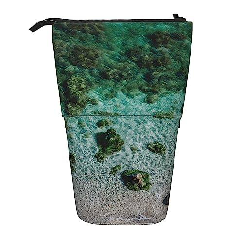 XVBCDFG Teleskop Federmäppchen Unterwasser Fisch Druck Stehende Bleistifttasche Schreibwaren Fall Teleskop Stifthalter Pop Up Bleistifthalter für Büro Arbeit Urlaub Geschenk, Unterwasser-Korallenriff, von XVBCDFG