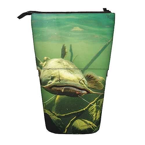 XVBCDFG Teleskop Federmäppchen Unterwasser Fisch Druck Stehende Bleistifttasche Schreibwaren Fall Teleskop Stifthalter Pop Up Bleistifthalter für Büro Arbeit Urlaub Geschenk, Unterwasserwelse, von XVBCDFG