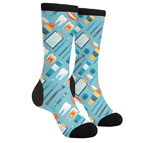 XVBCDFG Socken im Vintage-Stil, zwei Halbkugeln, alte Geschichte, beige, für Herren und Damen, lustig, verrückte Neuheit, Crew-Socken, lässig, athletisch, Sport, Kleid, Zahnarzt Assistent Zähne Blau, von XVBCDFG