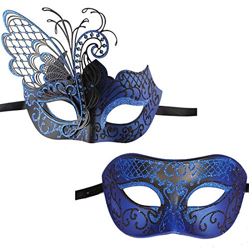 XVEVINA Venezianische Masken-Set, Party-Kostüm, Zubehör für Paare, Blau / Schwarz von XVEVINA