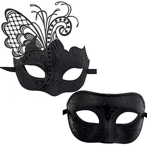 XVEVINA Venezianische Masken-Set für Paare, Gothic-Masken, Kostüm, Schwarz von XVEVINA