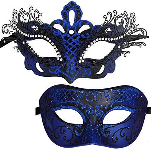 Xvevina Paare Maske Metall Masken venezianische Halloween Kostüm Maske Fasching Gras Maske - Blau - Einheitsgröße von XVEVINA