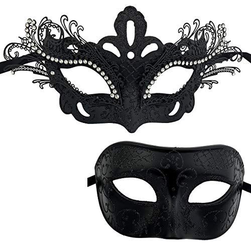 Xvevina Paare Maske Metall Masken venezianische Halloween Kostüm Maske Fasching Gras Maske - Schwarz - Einheitsgröße von XVEVINA